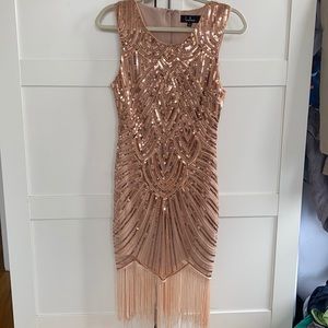 Lulus Full Glam Rose Gold Sequin Fringe Mini Dress